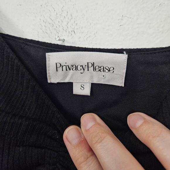 Revolve Privacy Please Lana Top Black Ruched Short Sleeve Ruffle Size Small Crop - Picture 6 of 7